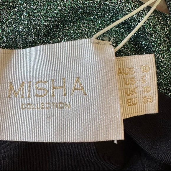 Misha Collection- NWT Metallic Green Pleated Janelle Strapless Mini Dress - Picture 4 of 7